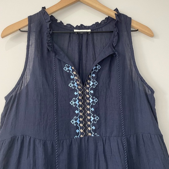 Lovestitch Addyson embroidered tiered sleeveless navy mini dress medium - Picture 2 of 13